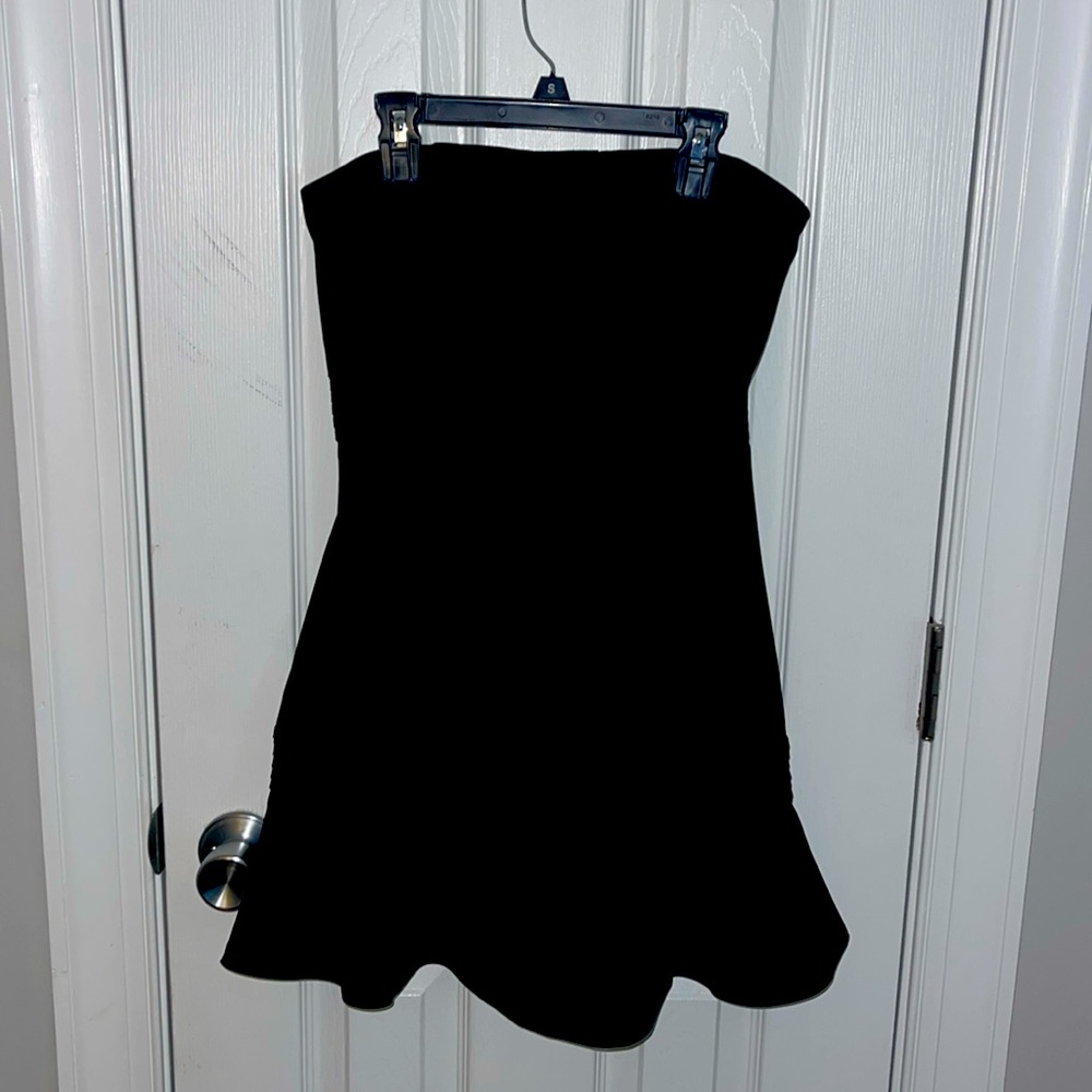 Black strapless satin dress, size S-runs SMALL-more like an XS. NWT